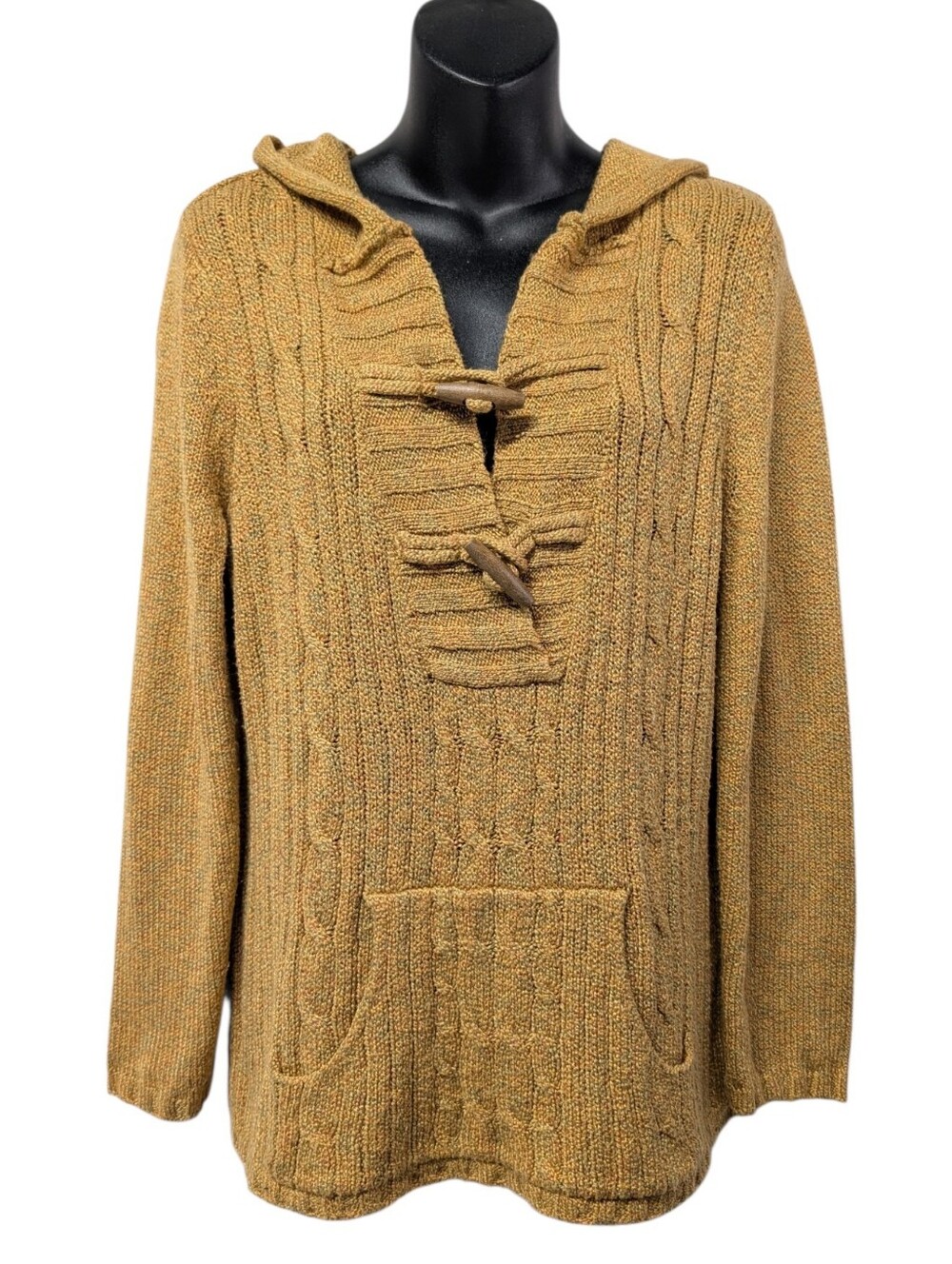 Christopher & Banks Womens Tan Knit Hooded Toggle Neck Pullover Sweater Size L